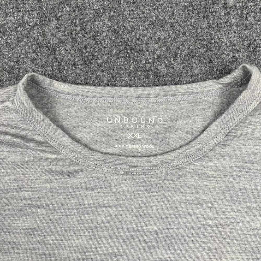 Unbound Merino Mens XXL Grey Crew Neck Short Sleeve 100% Merino Wool T-Shirt - Picture 3 of 6